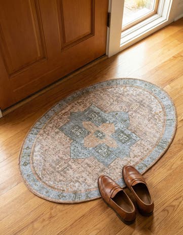 Light Brown Washable Timeless Oval Rug