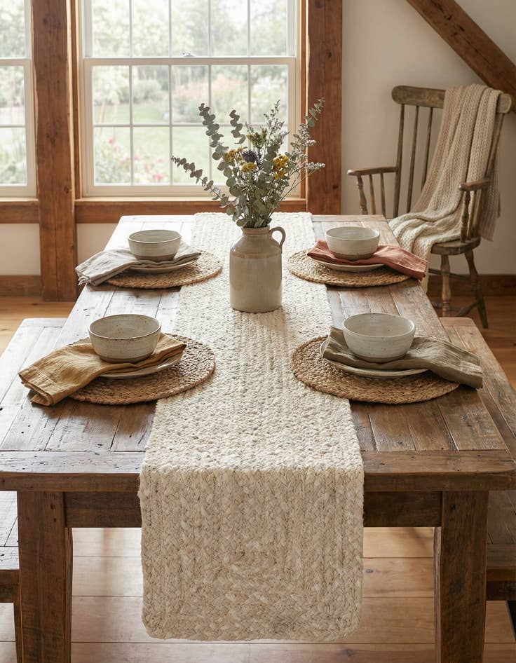 Detail image of 1' 2 x 8' Handmade Braided Chindi Table Runner Rug