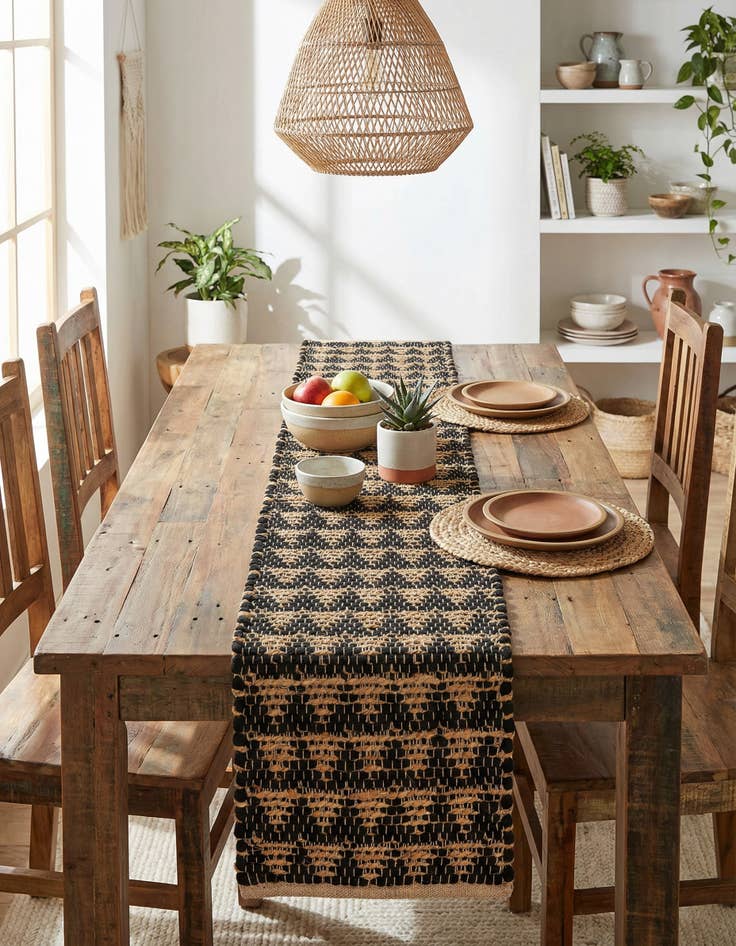 Detail image of 1' 2 x 4' 1 Hand Woven Chindi Jute Table Runner Rug