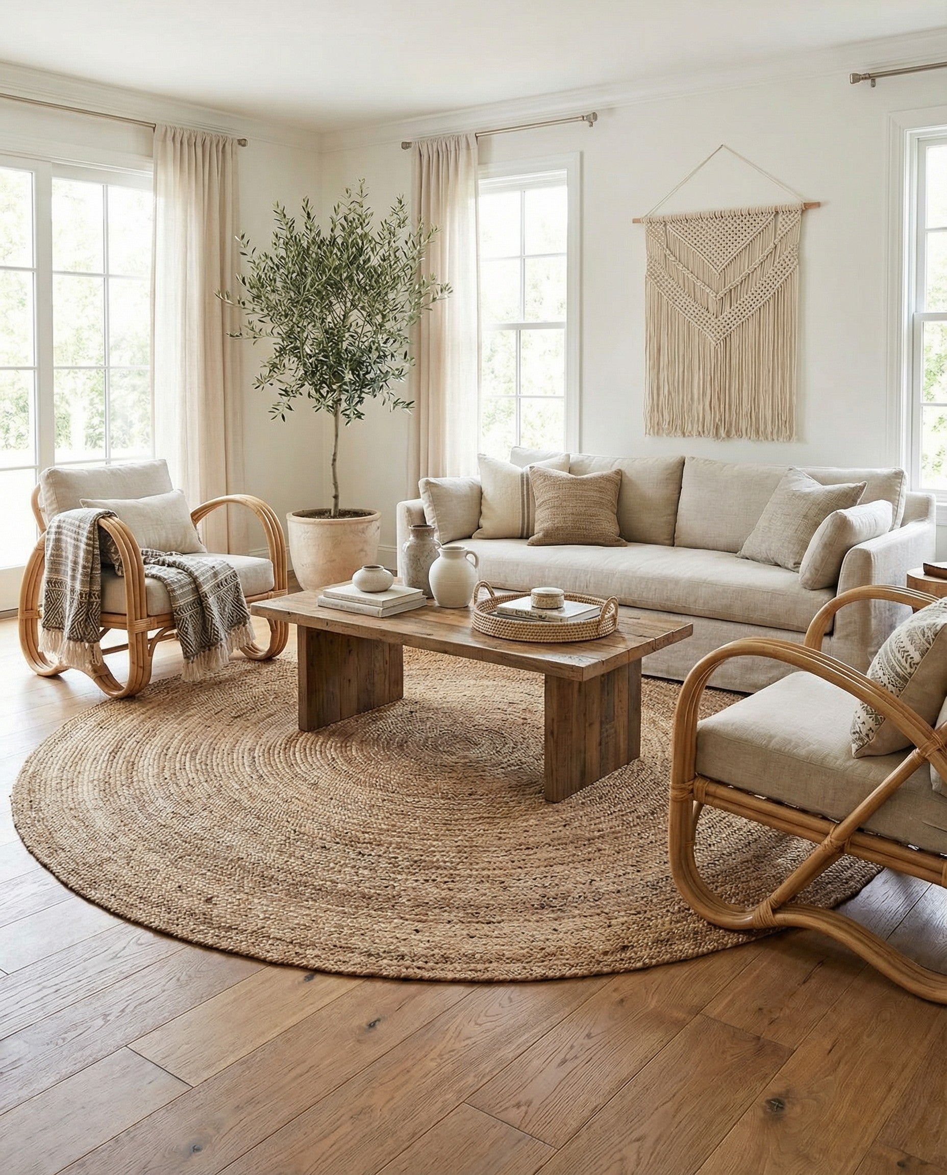 Natural 7' 1 x 7' 1 Hand Braided Jute Round Rug | Rugs.com