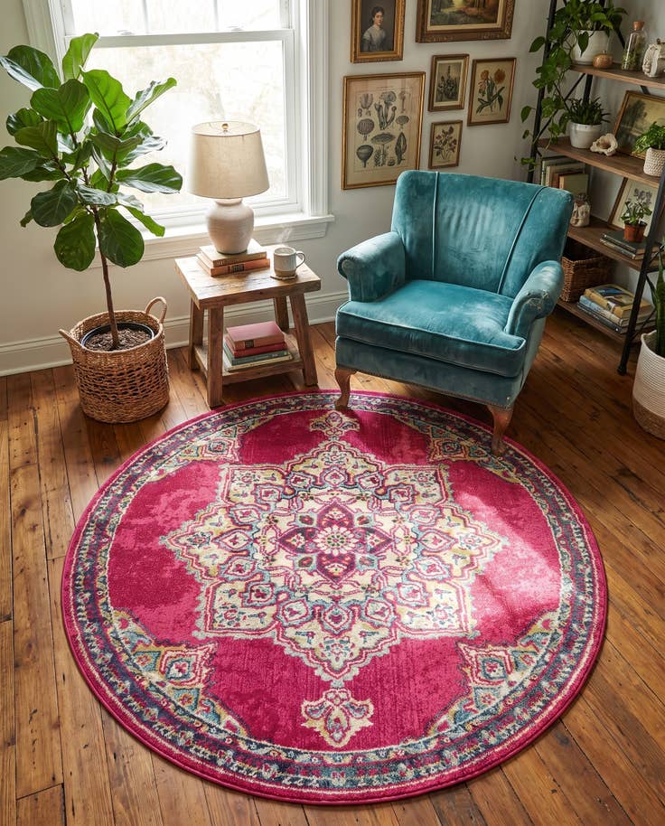 Vue détaillée : 185cm x 185cm Lavable Palazzo Tapis Rond