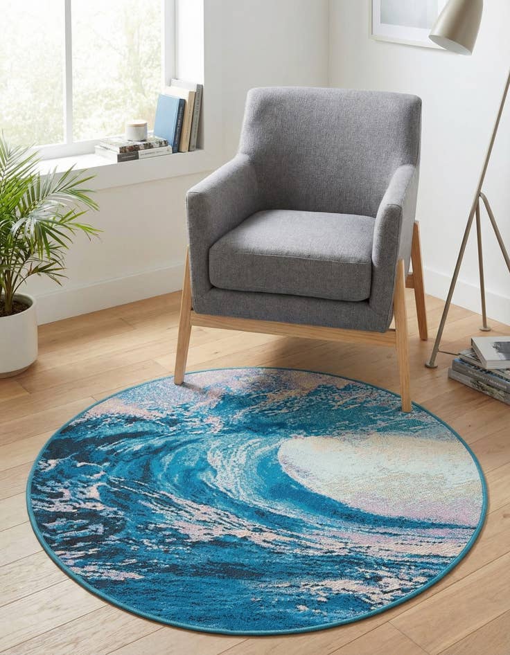 Detail image of 3' 3 x 3' 3  Washable Modern Indoor / Outdoor Round Rug