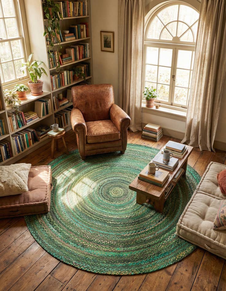 Detail image of 8' x 8'  Hand Braided Chindi Round Rug