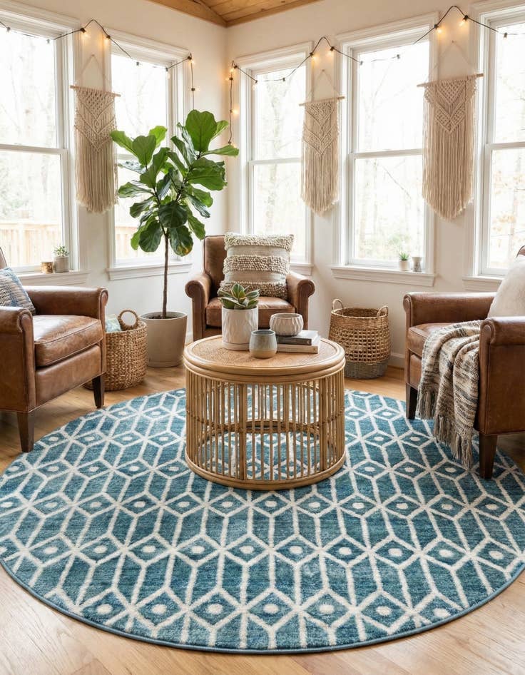 Detail image of 7' x 7' Lattice Trellis Round Rug