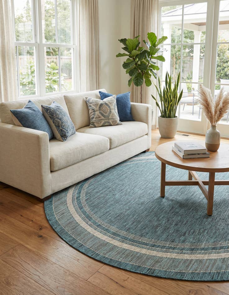 Detail image of 7' 10 x 7' 10 Washable Border Indoor / Outdoor Round Rug