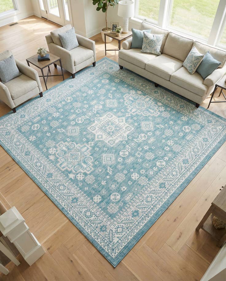 Detail image of 10' x 10' Easy-Clean Aztec Indoor / Outdoor Square Rug