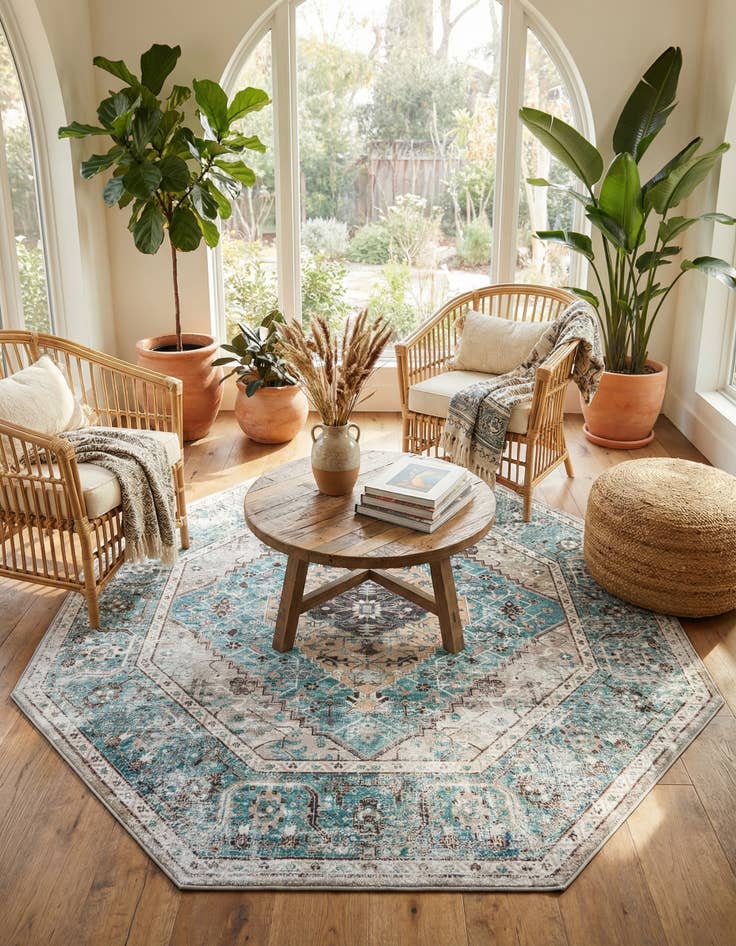 Detail image of 7' 10 x 7' 10  Washable Yara Octagon Rug