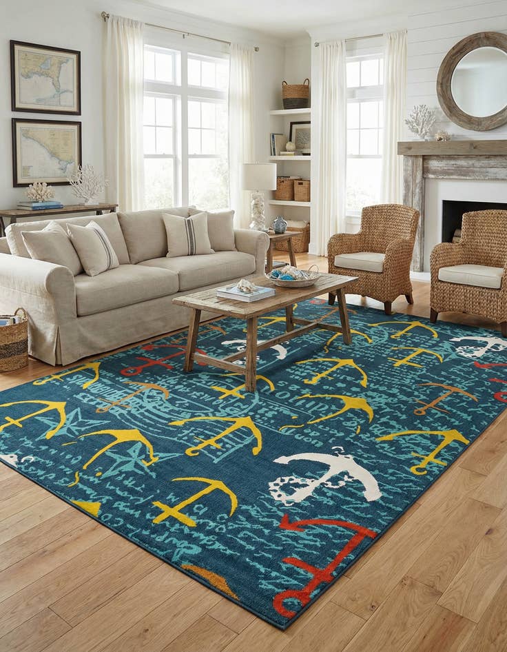 Detail image of 10' x 14'  Washable Coastal Indoor / Outdoor Rug