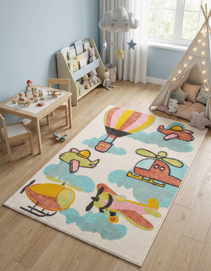 Detail image of 4' x 6' Airplanes Whimsy Kids Rug