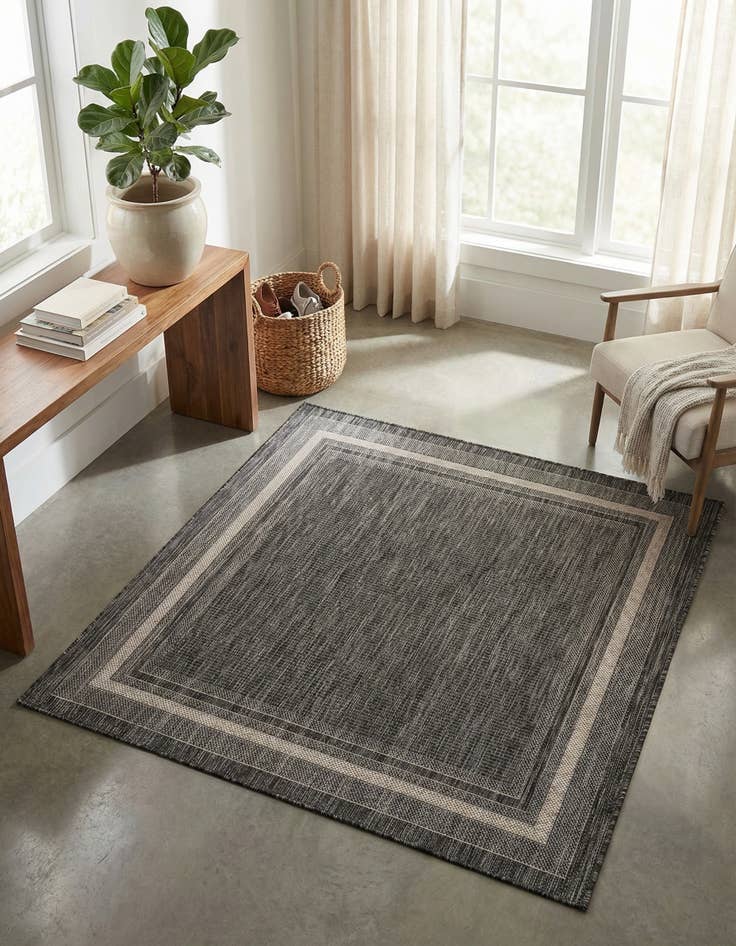 Detail image of 5' 3 x 5' 3 Washable Border Indoor / Outdoor Square Rug