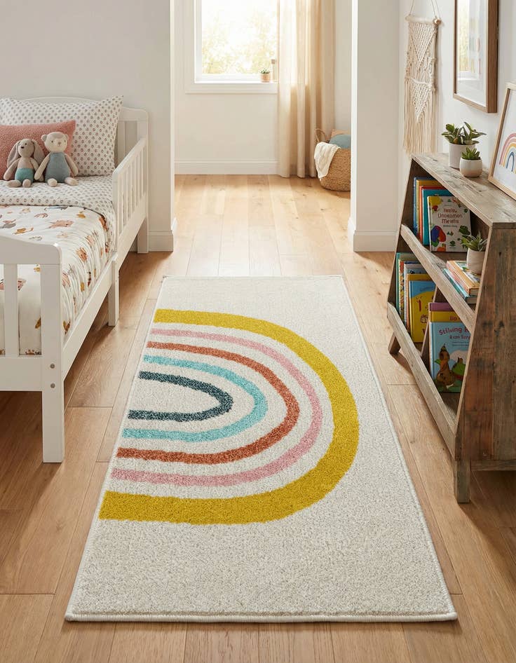 Detail image of 2' 2 x 4' Rainbow Whimsy Kids Runner Rug
