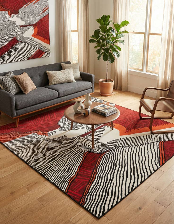 Detail image of  8' x 8'  Washable Modern Indoor / Outdoor Square Rug