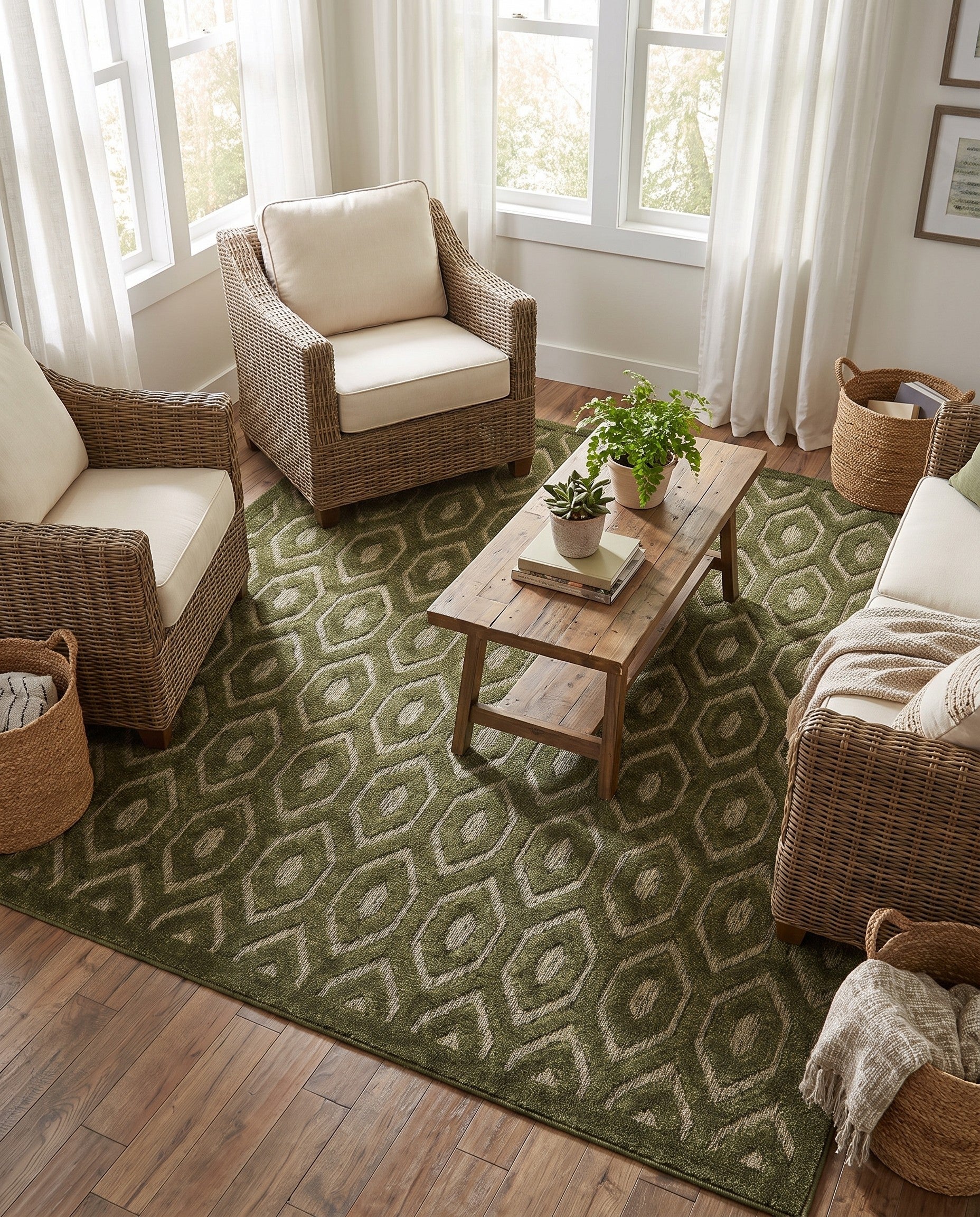 7' 10 x 7' 10 Easy-Clean Trellis Textured Indoor / Outdoor Square Rug