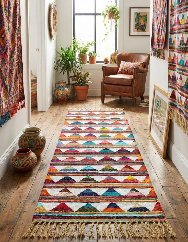 Detail image of 2' 2 x 6' 1 Hand Woven Chindi Trellis Runner Rug