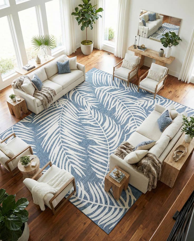Detail image of 13' x 13' Easy-Clean Botanical Indoor / Outdoor Square Rug