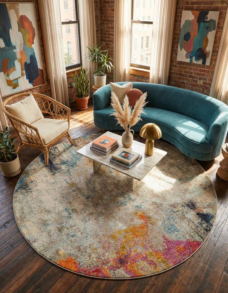 Detail image of 8' x 8'  Washable Spectrum Round Rug