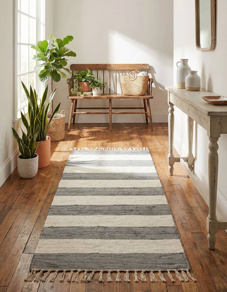 Detail image of 2' 7 x 6' 1 Hand Woven Chindi Rag Runner Rug