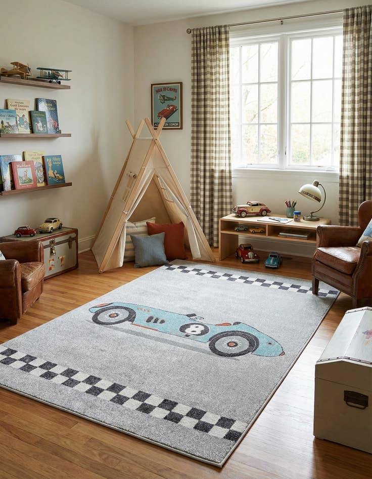 Detail image of 5' 3 x 8' Racecar Whimsy Kids Rug