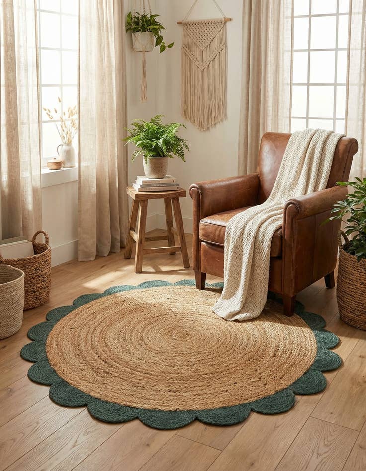 Detail image of 4' 1 x 4' 1  Hand Scallop Braided Jute Round Rug