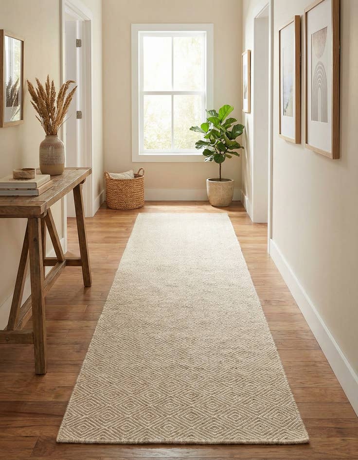 Detail image of 2' 7 x 14' 1  Hand Woven Geo Trellis Flatweave Runner Rug