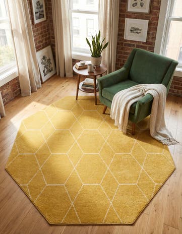 Yellow Lattice Frieze Octagon Rug