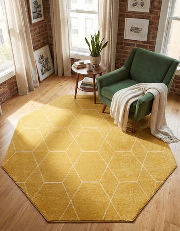 Yellow Lattice Frieze Octagon Rug