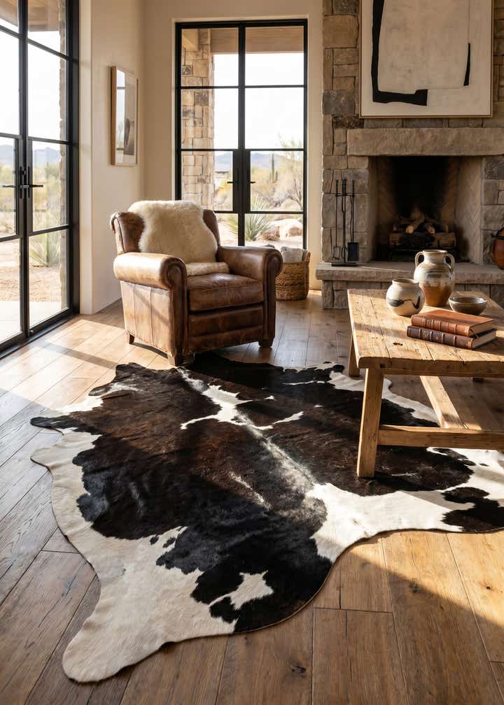 6' 2 x 6' 8 Cowhide Leather Square Rug