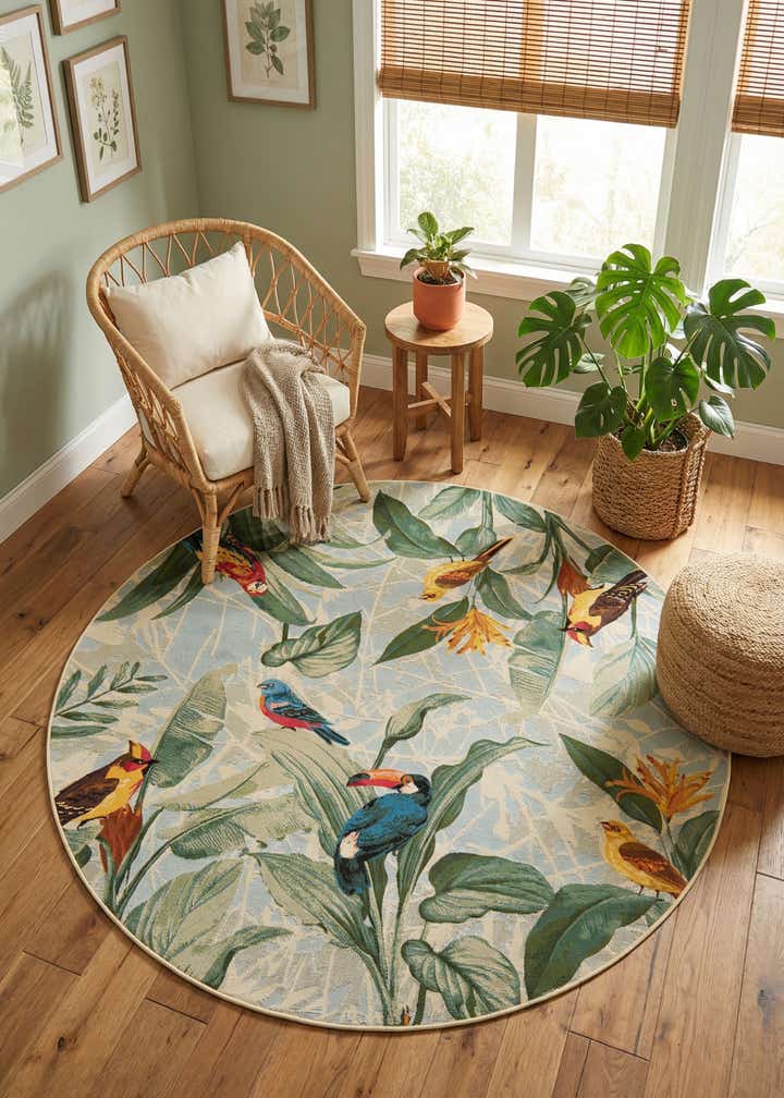 7' x 7' Easy-Clean Botanical Indoor / Outdoor Round Rug