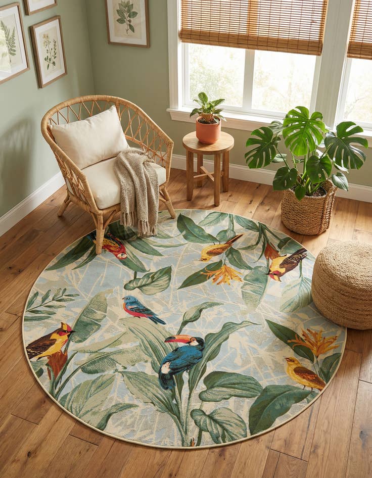 Detail image of 7' x 7' Easy-Clean Botanical Indoor / Outdoor Round Rug