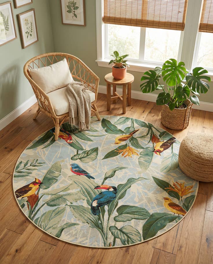 Detail image of 7' x 7' Easy-Clean Botanical Indoor / Outdoor Round Rug