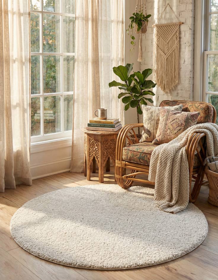 Detail image of 5' x 5' Solid Frieze Round Rug