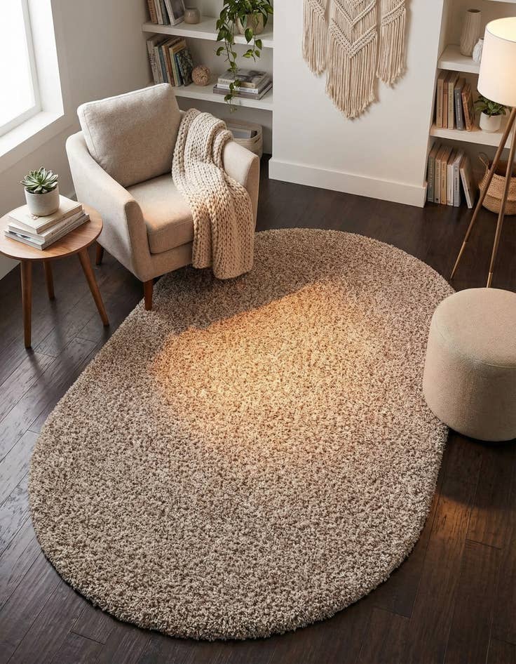 Detail image of 5' 3 x 8' Solid Shag Oval Rug