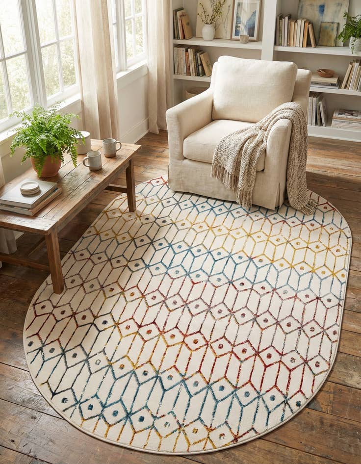 Detail image of 5' 3 x 8' Lattice Trellis Oval Rug