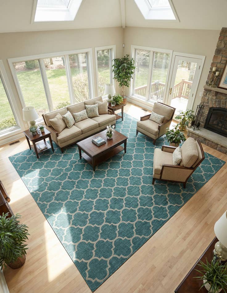 Detail image of 13' x 13' Washable Lattice Indoor / Outdoor Square Rug