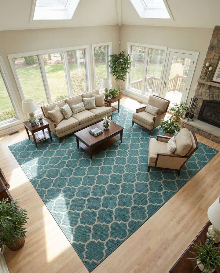 13' x 13' Easy-Clean Lattice Indoor / Outdoor Square Rug