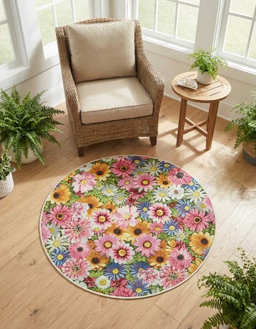 3' x 3' Easy-Clean Botanical Indoor / Outdoor Round Rug