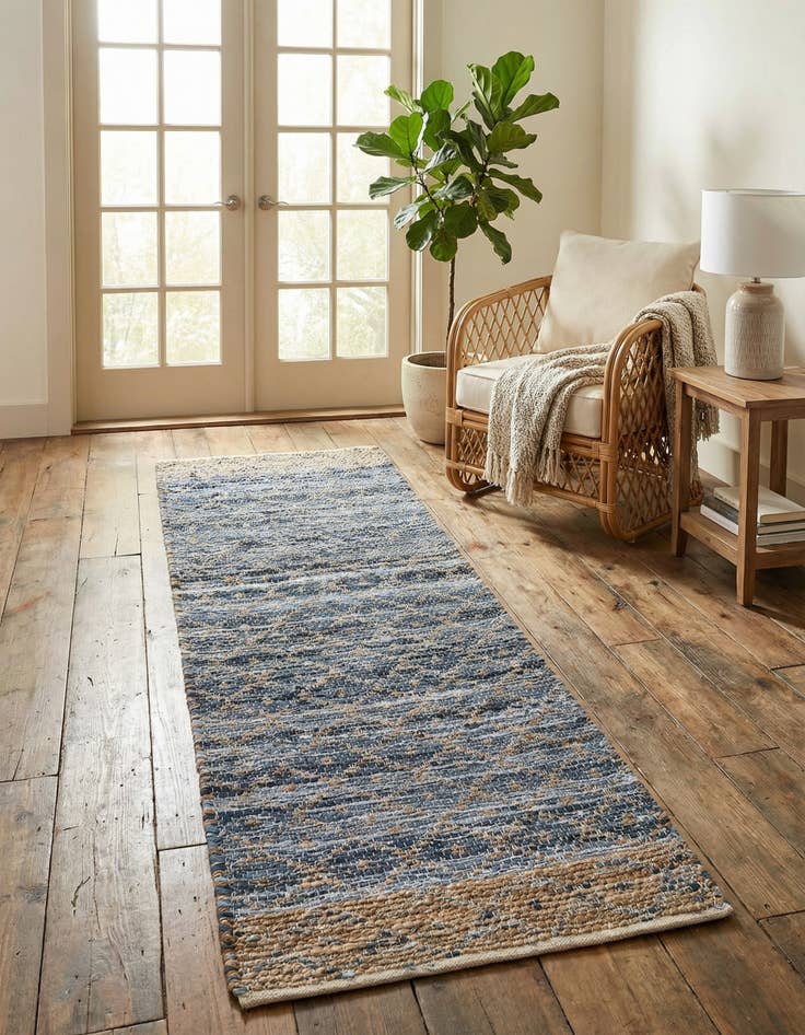 Detail image of 2' 2 x 6' 1  Hand Woven Chindi Trellis Runner Rug