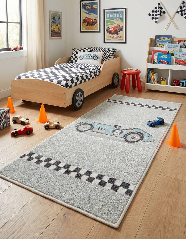Detail image of 2' 2 x 4' Racecar Whimsy Kids Runner Rug
