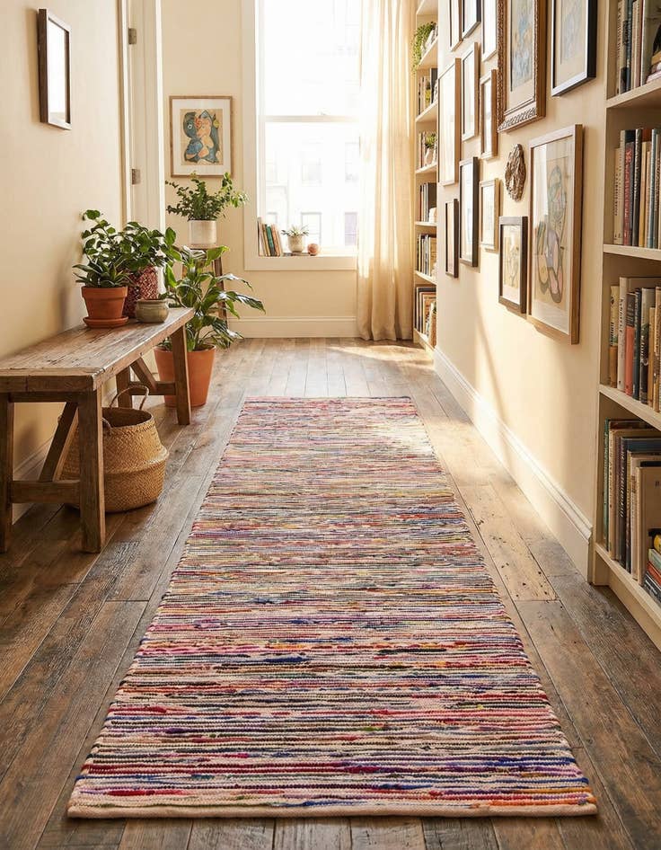 Detail image of 2' 7 x 12'  Hand Woven Chindi Cotton Runner Rug