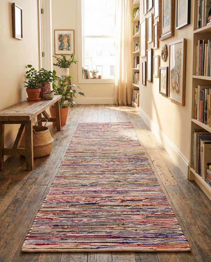 2' 7 x 12' Hand Woven Chindi Cotton Runner Rug