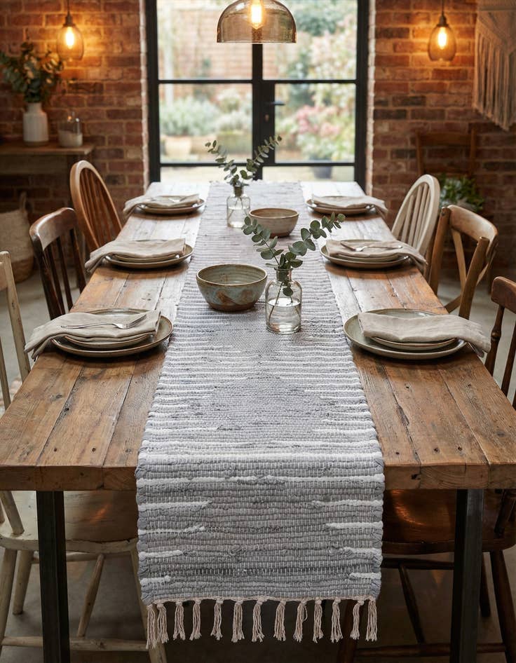 Detail image of 1' 2 x 10'  Hand Woven Chindi Cotton Table Runner Rug