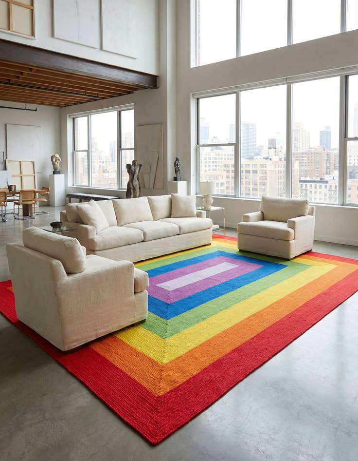 Detail image of 10' x 14' 1 Handmade Hand Braided Rainbow Wool Rug