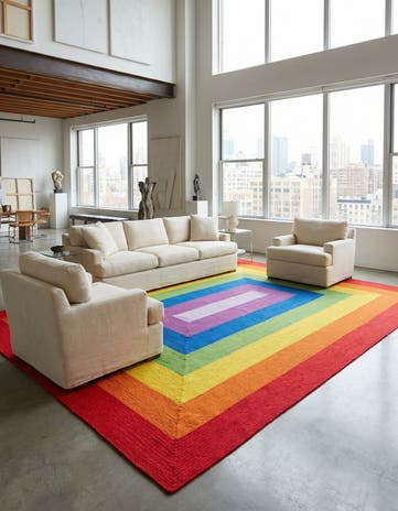 Handmade Hand Braided Rainbow Wool Rug