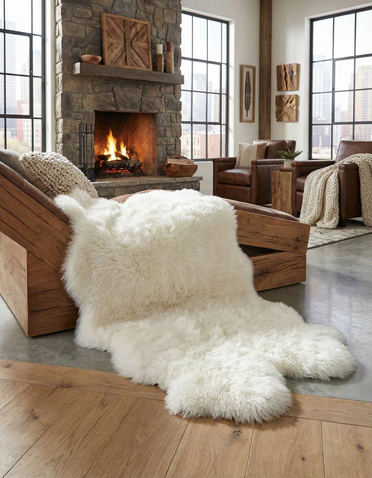 Detail image of 3' 3 x 6' Natural Sheepskin Freeform Rug