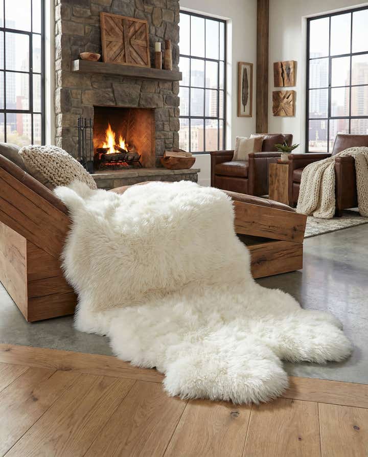 3' 3 x 6' Natural Sheepskin Freeform Rug