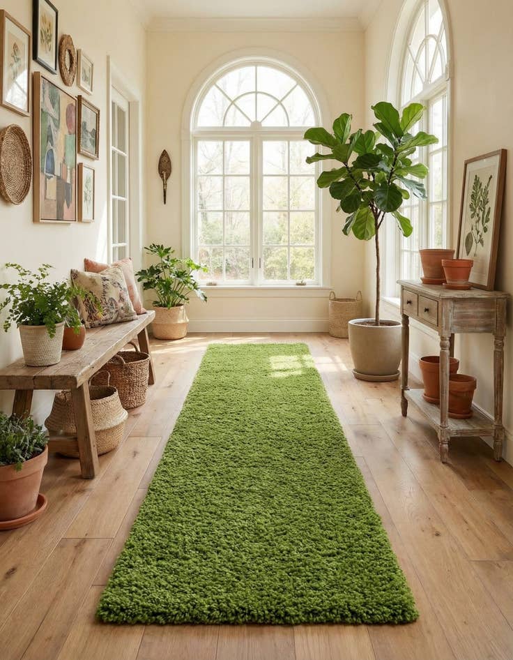 Detail image of 2' 7 x 10' Solid Shag Runner Rug