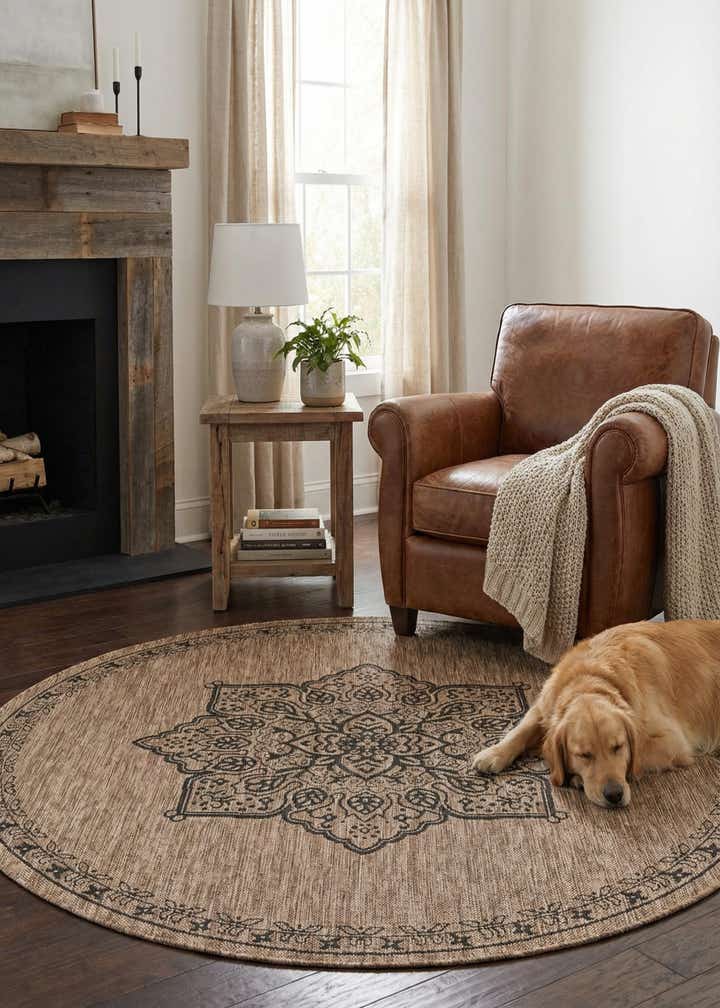 6' x 6' Easy-Clean Traditional Indoor / Outdoor Round Rug