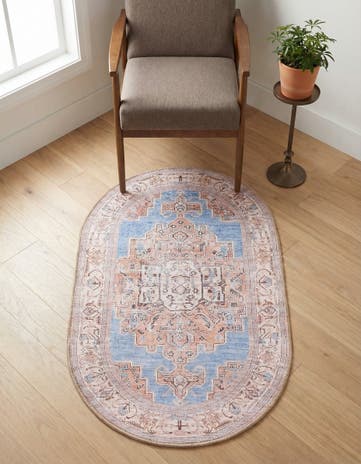 Blue Washable Timeless Oval Rug