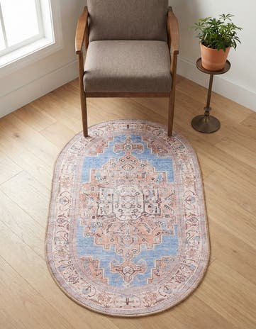Blue Washable Timeless Oval Rug