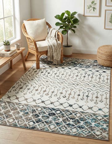 Ivory Gray Blue Moroccan Trellis Rug